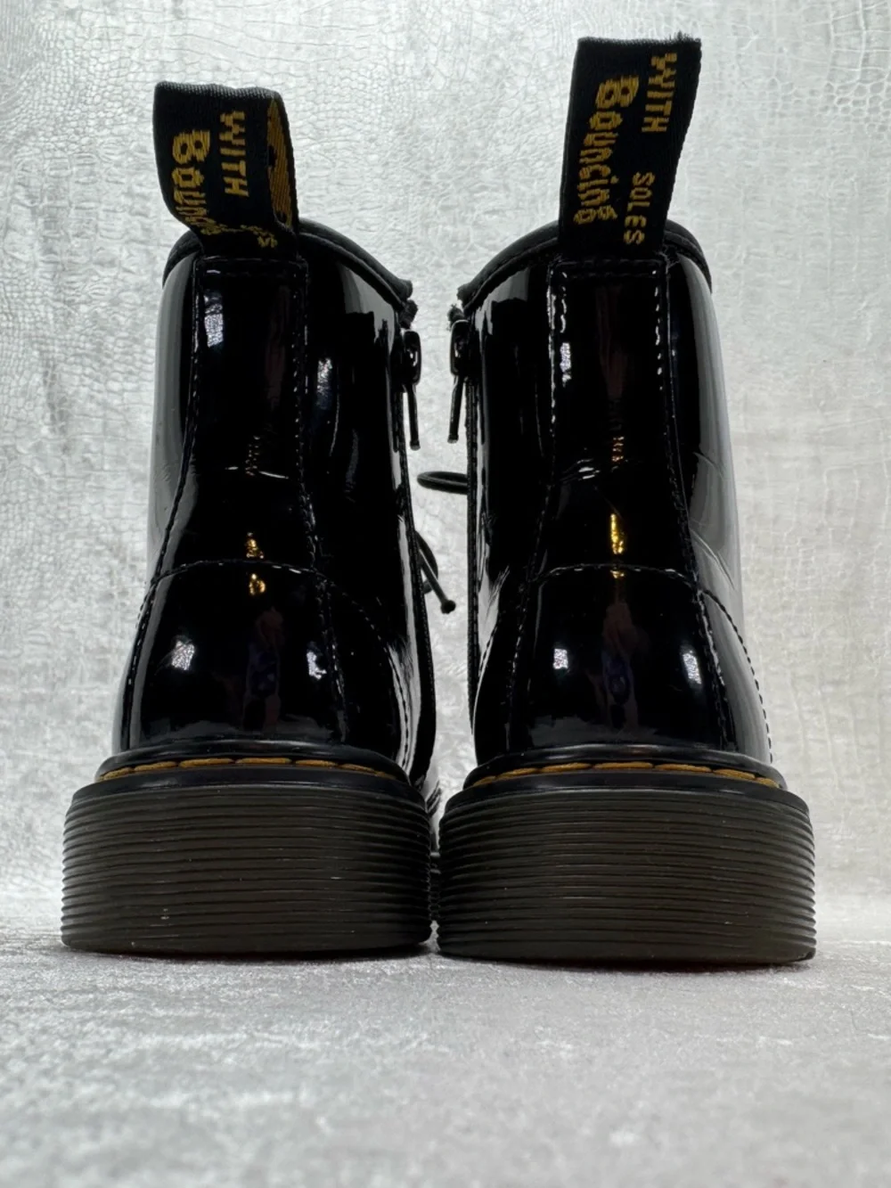 Dr. Martens Little Girl’s Black Patent Lace-Up Side Zip Boots, Size 1
